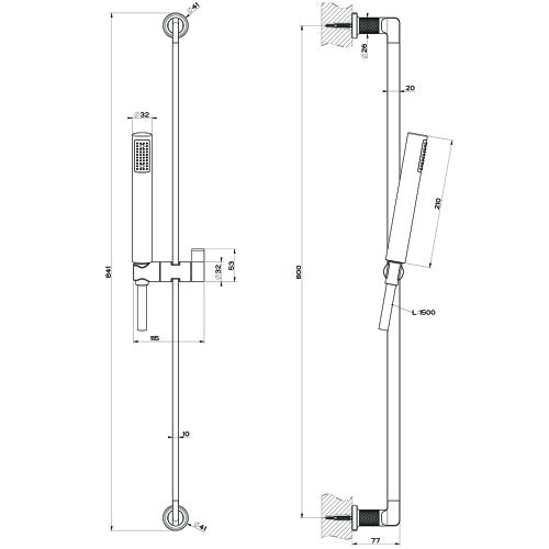 Immagine di Gessi INCISO SHOWER asta saliscendi con doccetta anticalcare e flessibile 150 cm, finitura black metal brushed PVD 58145#707