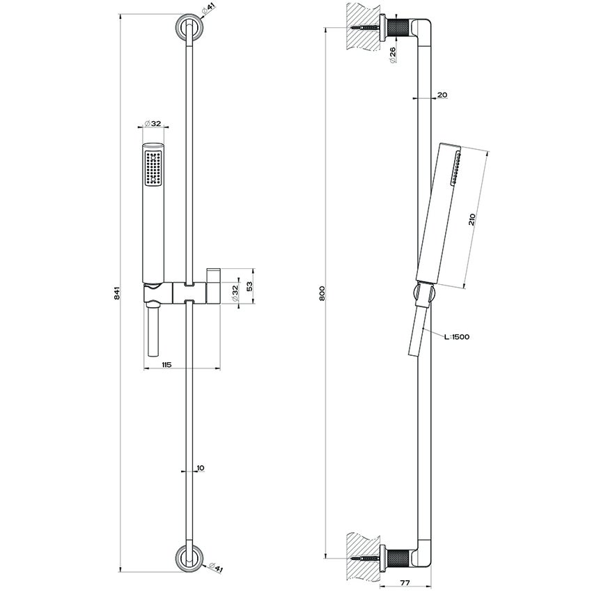 Immagine di Gessi INCISO SHOWER asta saliscendi con doccetta anticalcare e flessibile 150 cm, finitura black metal brushed PVD 58145#707