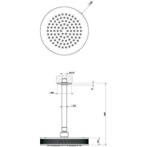 Immagine di Gessi INCISO SHOWER soffione anticalcare per doccia, a soffitto, orientabile, finitura black metal brushed PVD 58186#707