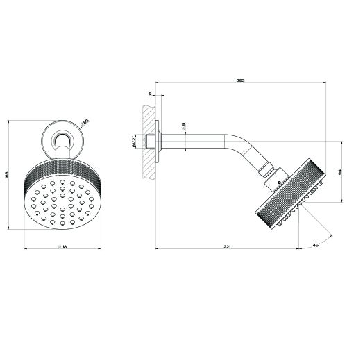 Immagine di Gessi INCISO SHOWER soffione anticalcare a parete, orientabile, finitura black metal brushed PVD 58189#707