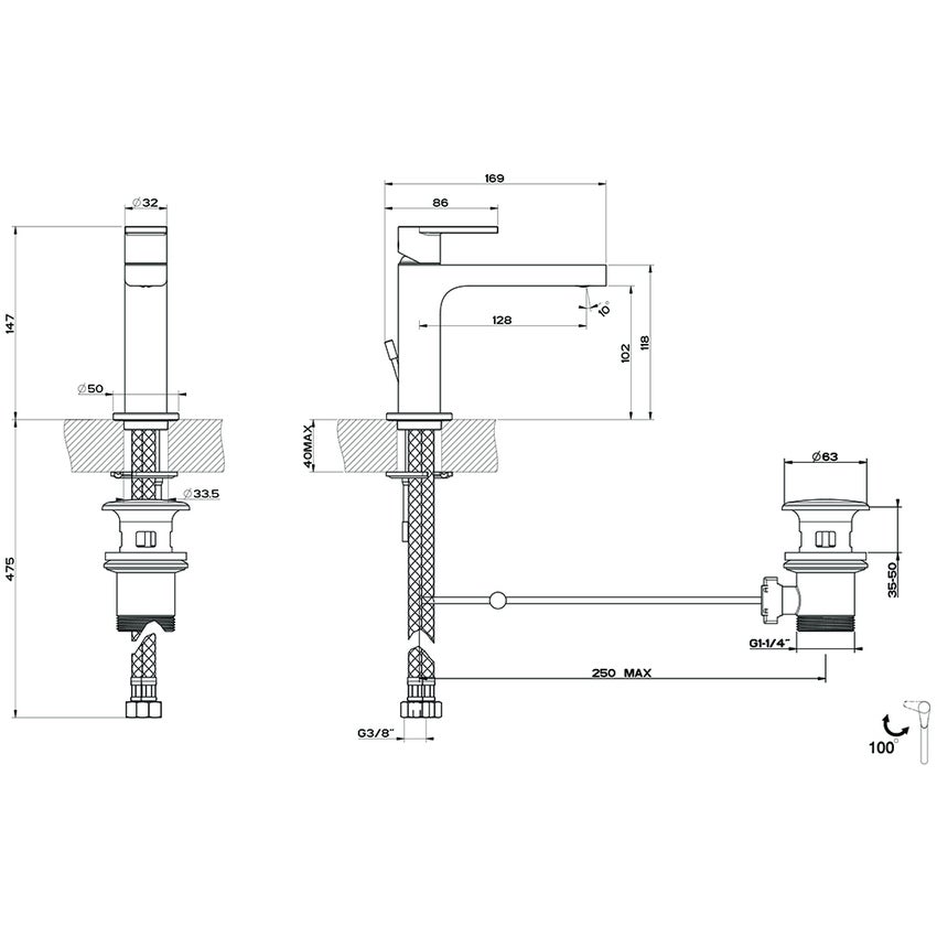 Immagine di Gessi VIA MANZONI miscelatore lavabo H.15 cm, con scarico e flessibili di collegamento, con risparmio energetico, finitura finox brushed nickel 38602#149