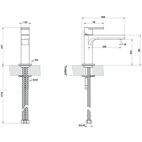 Immagine di Gessi VIA MANZONI miscelatore lavabo H.15 cm, senza scarico e flessibili di collegamento, finitura finox brushed nickel 38605#149