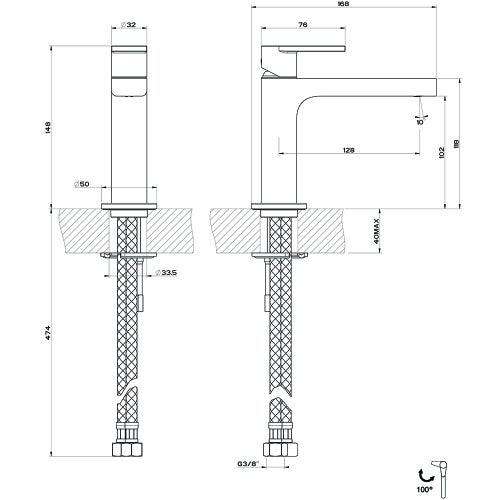 Immagine di Gessi VIA MANZONI miscelatore lavabo H.15 cm, senza scarico e flessibili di collegamento, con risparmio energetico, finitura finox brushed nickel 38606#149