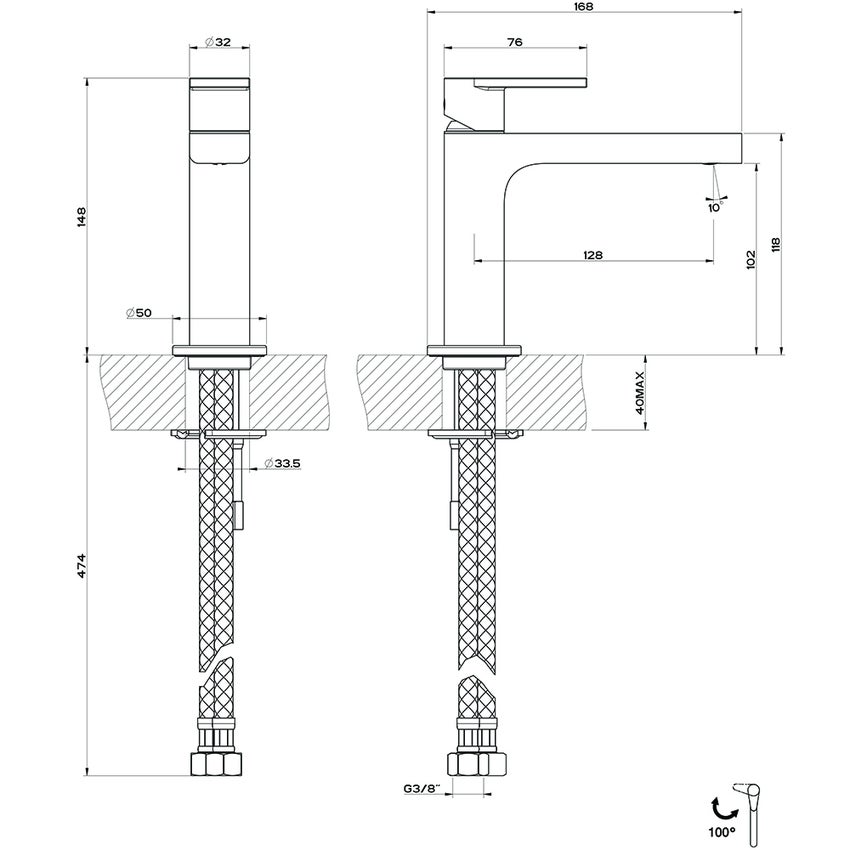 Immagine di Gessi VIA MANZONI miscelatore lavabo H.15 cm, senza scarico e flessibili di collegamento, con risparmio energetico, finitura finox brushed nickel 38606#149