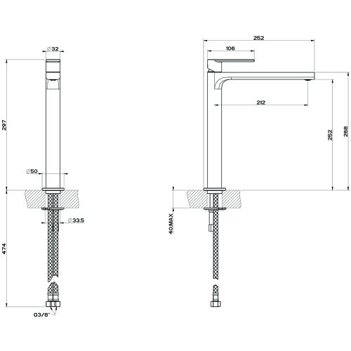Immagine di Gessi VIA MANZONI miscelatore lavabo H.30 cm, senza scarico, con flessibili di collegamento, finitura cromo 38609#031