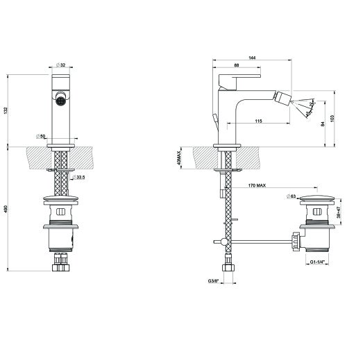 Immagine di Gessi VIA MANZONI miscelatore bidet con scarico e flessibili di collegamento, finitura cromo 38607#031