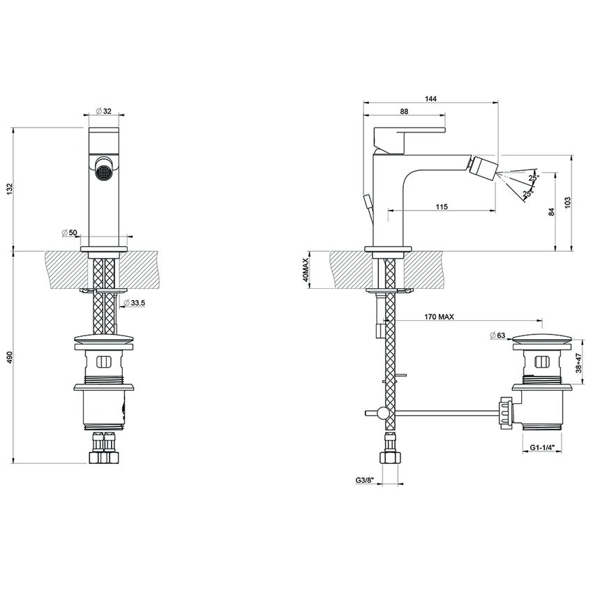 Immagine di Gessi VIA MANZONI miscelatore bidet con scarico e flessibili di collegamento, finitura cromo 38607#031