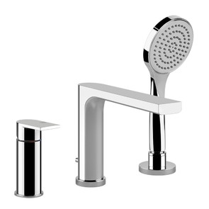 Immagine di Gessi VIA MANZONI gruppo bordo vasca, tre fori con bocca di erogazione, deviatore, flessibile 150 cm e doccetta anticalcare, finitura cromo 38634#031