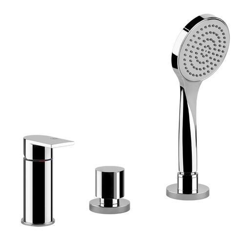 Immagine di Gessi VIA MANZONI gruppo bordo vasca, tre fori con deviatore, flessibile 150 cm e doccetta anticalcare, finitura cromo 38643#031