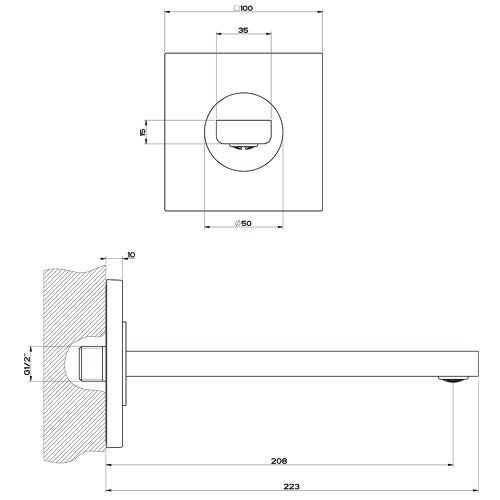 Immagine di Gessi VIA MANZONI bocca a parete P.22 cm, finitura finox brushed nickel 38707#149