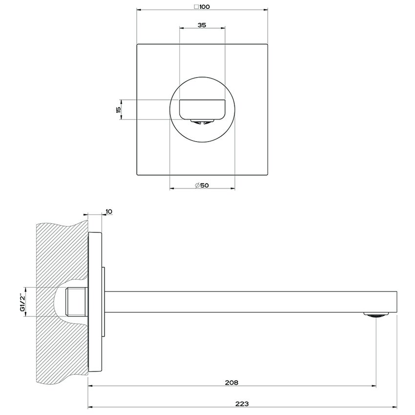 Immagine di Gessi VIA MANZONI bocca a parete P.22 cm, finitura nero opaco 38707#299