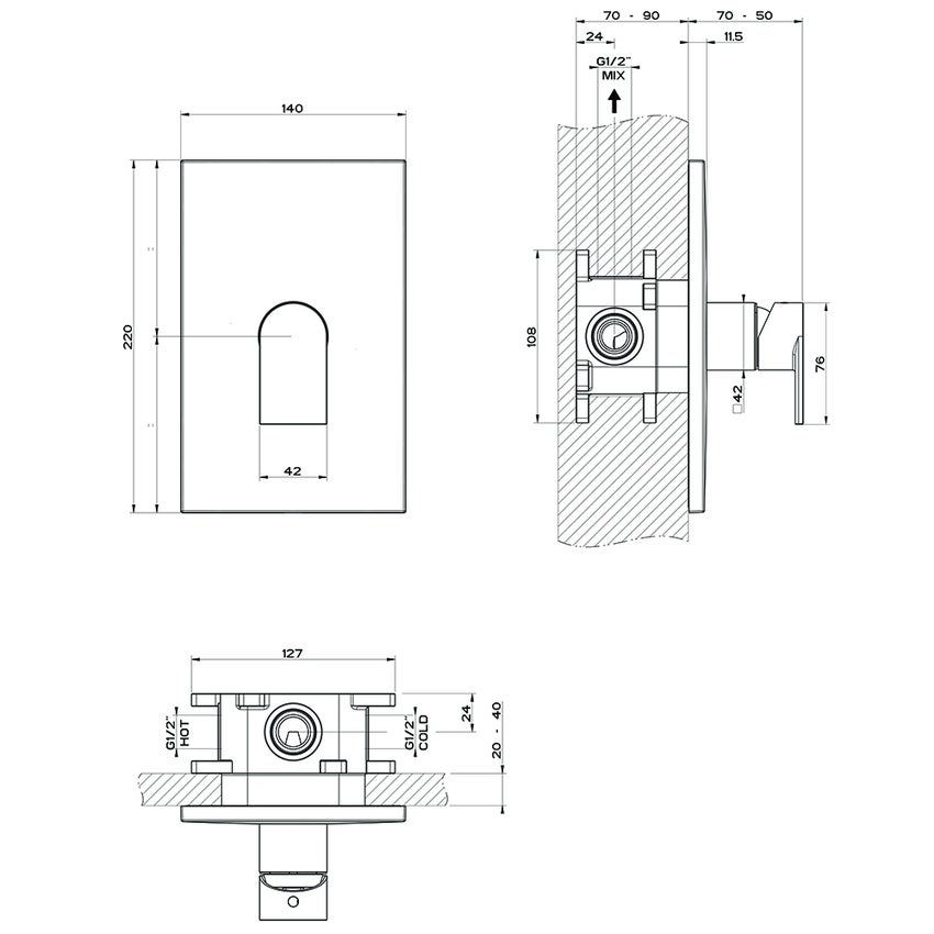 Immagine di Gessi VIA MANZONI miscelatore a parete, 1 uscita, finitura cromo 44632#031