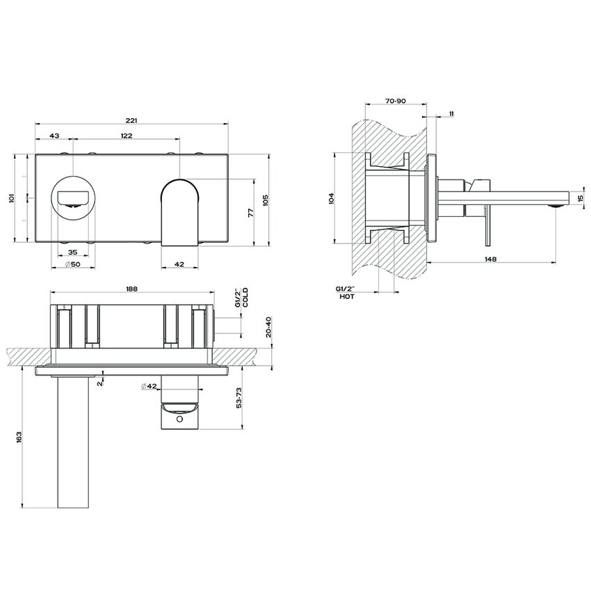 Immagine di Gessi VIA MANZONI miscelatore a parete P.15 cm, senza scarico, senza corpo incasso, finitura cromo 44893#031