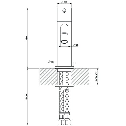 Immagine di Gessi VIA TORTONA miscelatore lavabo senza scarico, con flessibili di collegamento, colore nero finitura opaco 18602#299