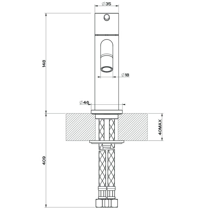 Immagine di Gessi VIA TORTONA miscelatore lavabo senza scarico, con flessibili di collegamento, colore nero finitura opaco 18602#299