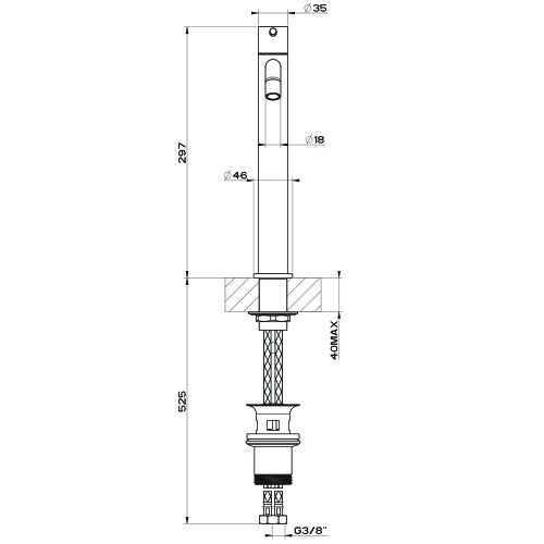 Immagine di Gessi VIA TORTONA miscelatore lavabo H.30 cm, con scarico e flessibili di collegamento, colore nero finitura opaco 18603#299