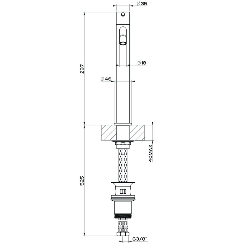 Immagine di Gessi VIA TORTONA miscelatore lavabo H.30 cm, con scarico e flessibili di collegamento, colore nero finitura opaco 18603#299