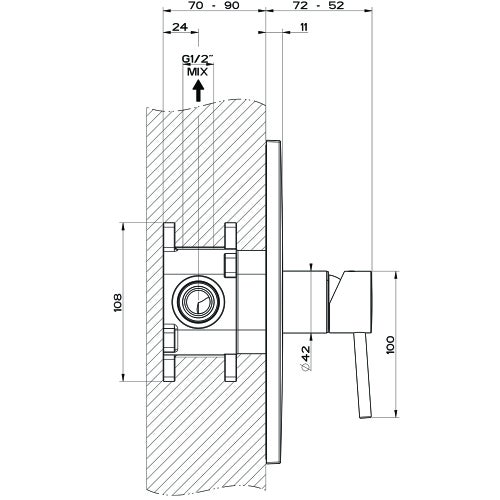 Immagine di Gessi VIA TORTONA miscelatore a parete 1 uscita, senza corpo incasso, finitura cromo 44662#031