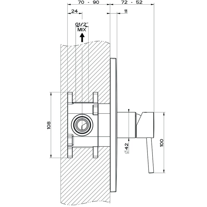 Immagine di Gessi VIA TORTONA miscelatore a parete 1 uscita, senza corpo incasso, colore nero finitura opaco 44662#299