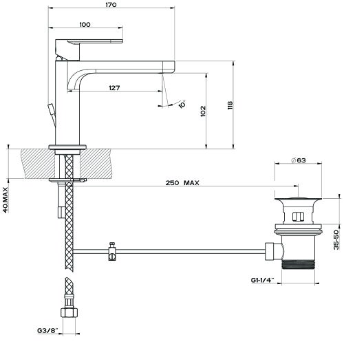 Immagine di Gessi VIA BAGUTTA miscelatore lavabo con scarico e flessibili di collegamento, finitura cromo 29904#031