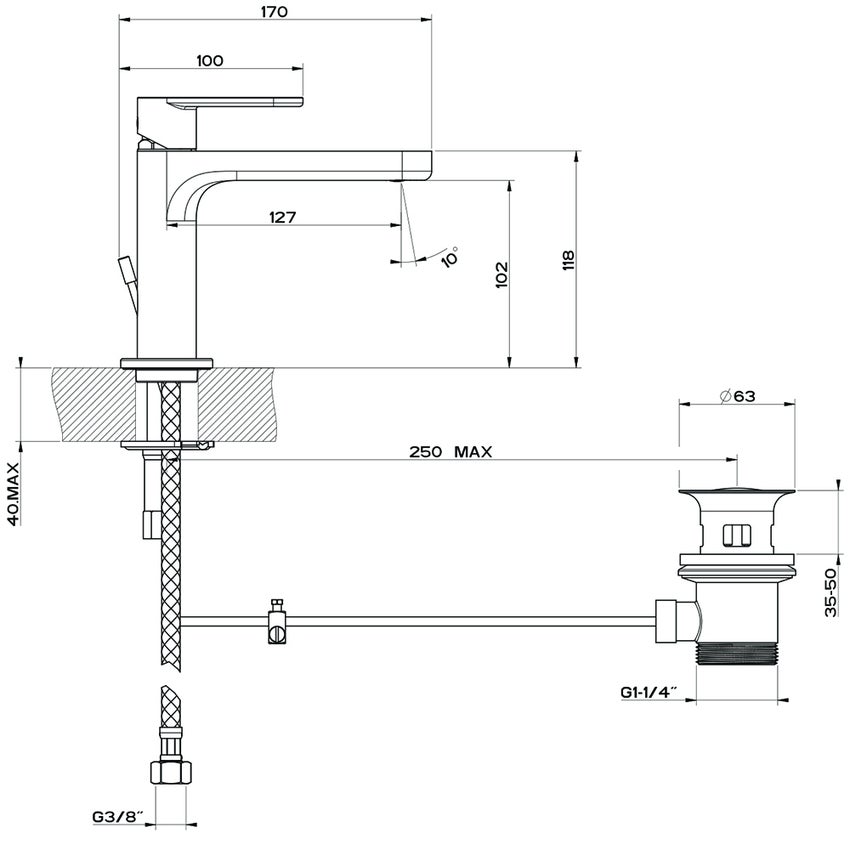Immagine di Gessi VIA BAGUTTA miscelatore lavabo con scarico e flessibili di collegamento, finitura cromo 29904#031