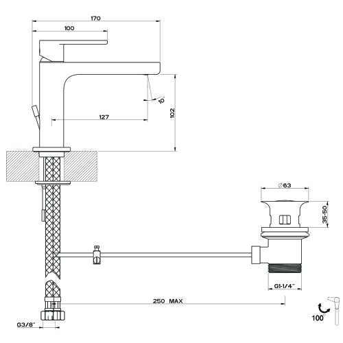 Immagine di Gessi VIA BAGUTTA miscelatore lavabo con scarico e flessibili di collegamento, con risparmio energetico, finitura cromo 29905#031