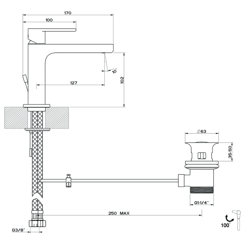 Immagine di Gessi VIA BAGUTTA miscelatore lavabo con scarico e flessibili di collegamento, con risparmio energetico, finitura cromo 29905#031
