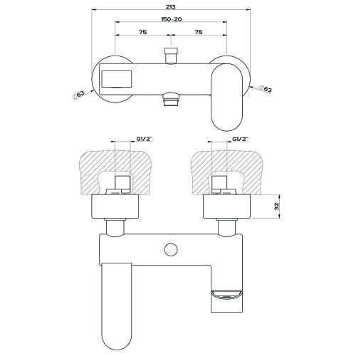 Immagine di Gessi VIA BAGUTTA miscelatore esterno vasca con deviatore automatico bagno/doccia, finitura cromo 35813#031