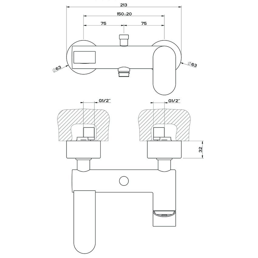 Immagine di Gessi VIA BAGUTTA miscelatore esterno vasca con deviatore automatico bagno/doccia, finitura cromo 35813#031