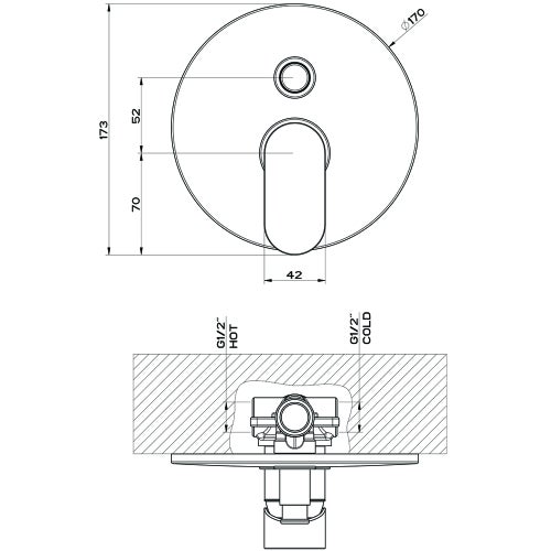 Immagine di Gessi VIA BAGUTTA miscelatore doccia a parete 2 uscite, con deviatore automatico bagno/doccia, senza corpo incasso, finitura cromo 35956#031