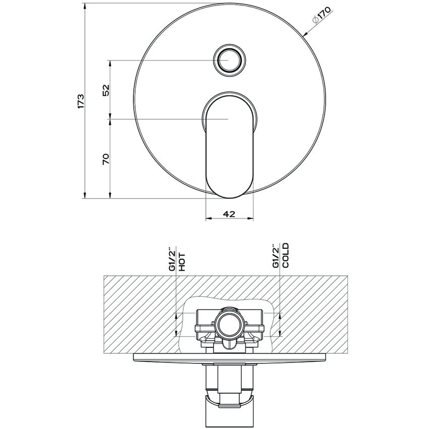 Immagine di Gessi VIA BAGUTTA miscelatore doccia a parete 2 uscite, con deviatore automatico bagno/doccia, senza corpo incasso, finitura cromo 35956#031