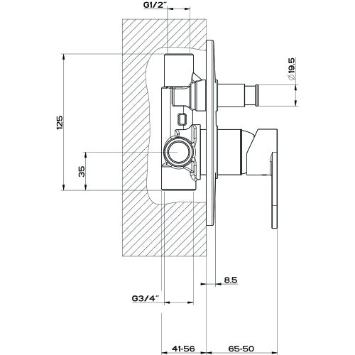 Immagine di Gessi VIA BAGUTTA miscelatore doccia a parete 2 uscite, con deviatore automatico bagno/doccia, senza corpo incasso, finitura cromo 35956#031