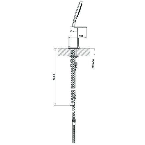 Immagine di Gessi VIA BAGUTTA gruppo bordo vasca tre fori, con deviatore, flessibile 150 cm e doccetta anticalcare, finitura cromo 44343#031