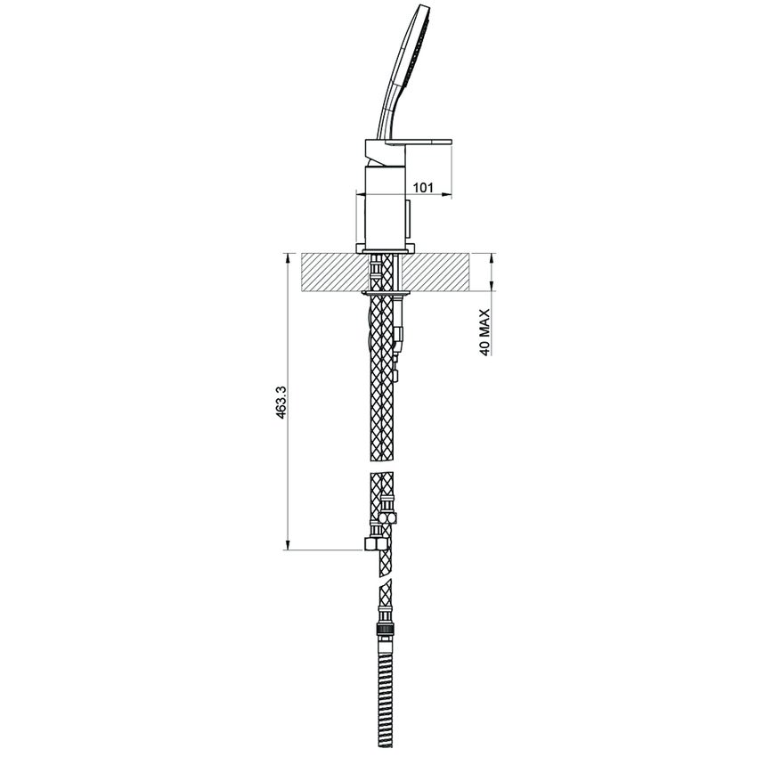 Immagine di Gessi VIA BAGUTTA gruppo bordo vasca tre fori, con deviatore, flessibile 150 cm e doccetta anticalcare, finitura cromo 44343#031
