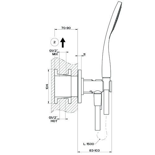 Immagine di Gessi VIA BAGUTTA miscelatore doccia a parete 2 uscite, con deviatore, presa acqua, supporto, flessibile 150 cm e doccetta anticalcare, finitura cromo 44922#031