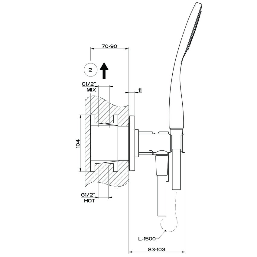 Immagine di Gessi VIA BAGUTTA miscelatore doccia a parete 2 uscite, con deviatore, presa acqua, supporto, flessibile 150 cm e doccetta anticalcare, finitura cromo 44922#031