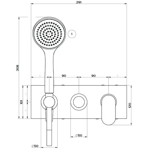 Immagine di Gessi VIA BAGUTTA miscelatore doccia a parete 2 uscite, con deviatore, presa acqua, supporto, flessibile 150 cm e doccetta anticalcare, finitura cromo 44922#031
