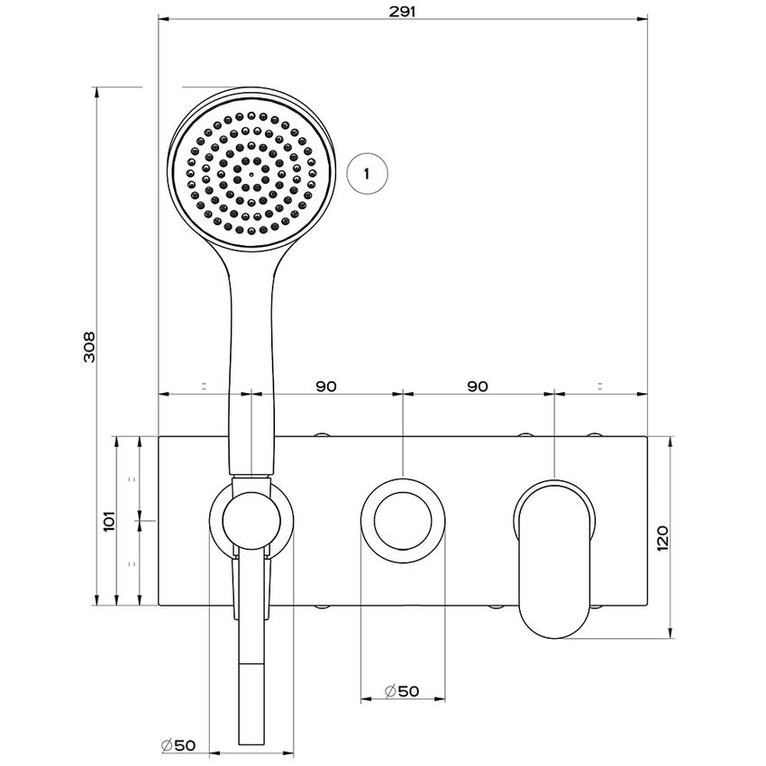 Immagine di Gessi VIA BAGUTTA miscelatore doccia a parete 2 uscite, con deviatore, presa acqua, supporto, flessibile 150 cm e doccetta anticalcare, finitura cromo 44922#031
