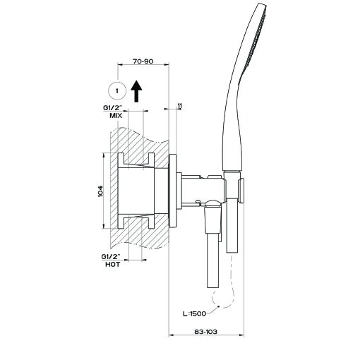 Immagine di Gessi VIA BAGUTTA miscelatore doccia a parete 2 uscite,con deviatore, presa acqua, supporto, flessibile 150 cm e doccetta anticalcare, finitura cromo 44924#031