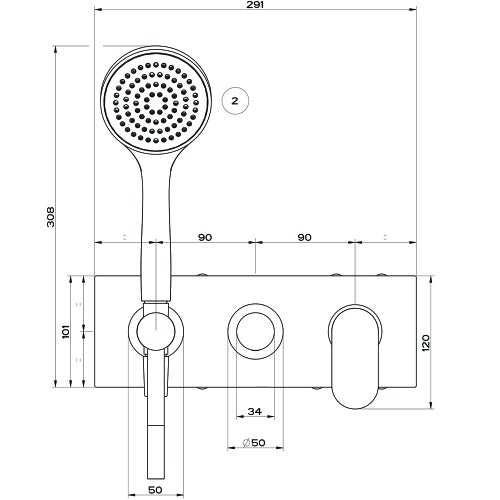 Immagine di Gessi VIA BAGUTTA miscelatore doccia a parete 2 uscite,con deviatore, presa acqua, supporto, flessibile 150 cm e doccetta anticalcare, finitura cromo 44924#031
