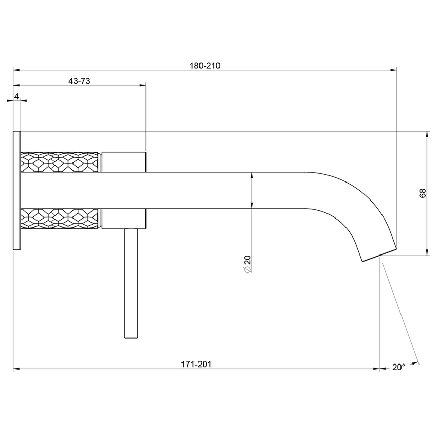 Immagine di Gessi 316 INTRECCIO miscelatore lavabo a parete P.21 cm, senza scarico, finitura copper brushed PVD 54186#708