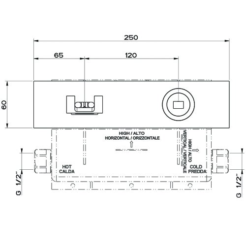 Immagine di Gessi RETTANGOLO CASCATA miscelatore joystick a parete, con bocca L.18,5 cm, senza scarico, finitura cromo 30994#031