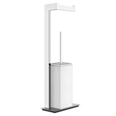 Immagine di Gessi RETTANGOLO ACCESSORI piantana da terra con porta rotolo e porta scopino bianco, finitura cromo 20933#031