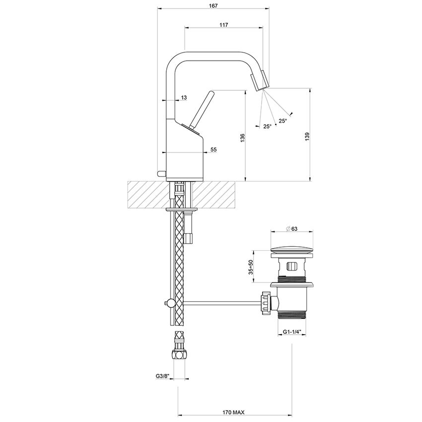 Immagine di Gessi RETTANGOLO XL miscelatore joystick bidet, con scarico e flessibili di collegamento, colore nero finitura opaco 26107#299