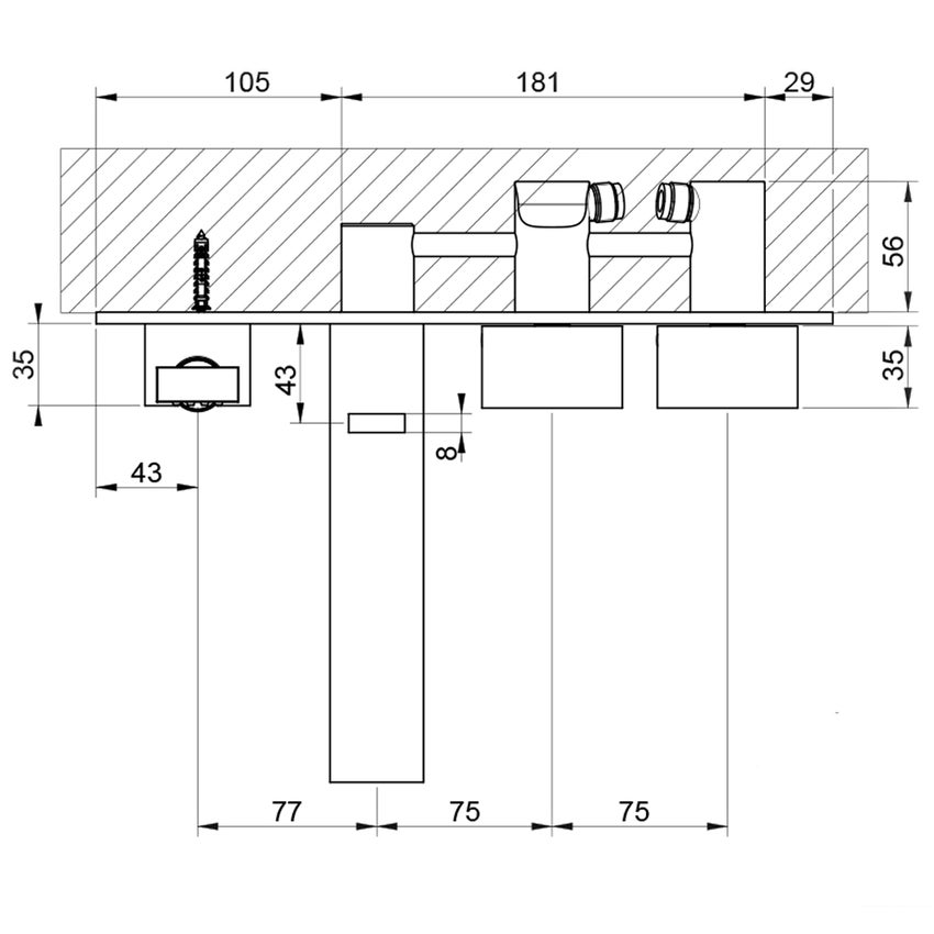Immagine di Gessi RETTANGOLO T gruppo vasca a parete con deviatore automatico bagno/doccia, flessibile 150 cm e doccetta anticalcare con supporto fisso, colore nero finitura opaco 20323#299