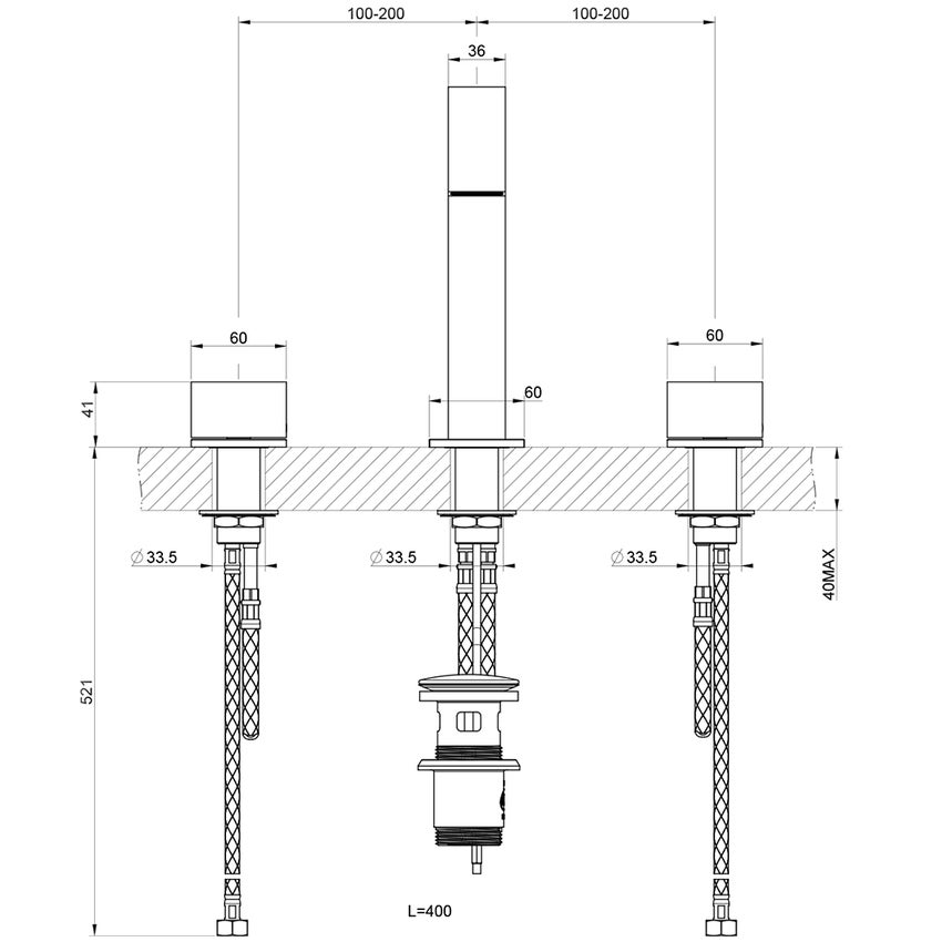 Immagine di Gessi gruppo lavabo H.23 cm, 3 fori con scarico, finitura black metal brushed PVD 20426#707