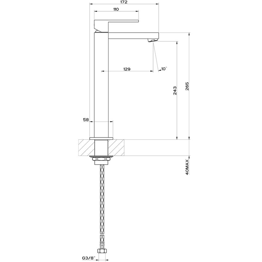 Immagine di Gessi RETTANGOLO miscelatore lavabo H.30 cm, senza scarico, con flessibili di collegamento, finitura finox 11922#149