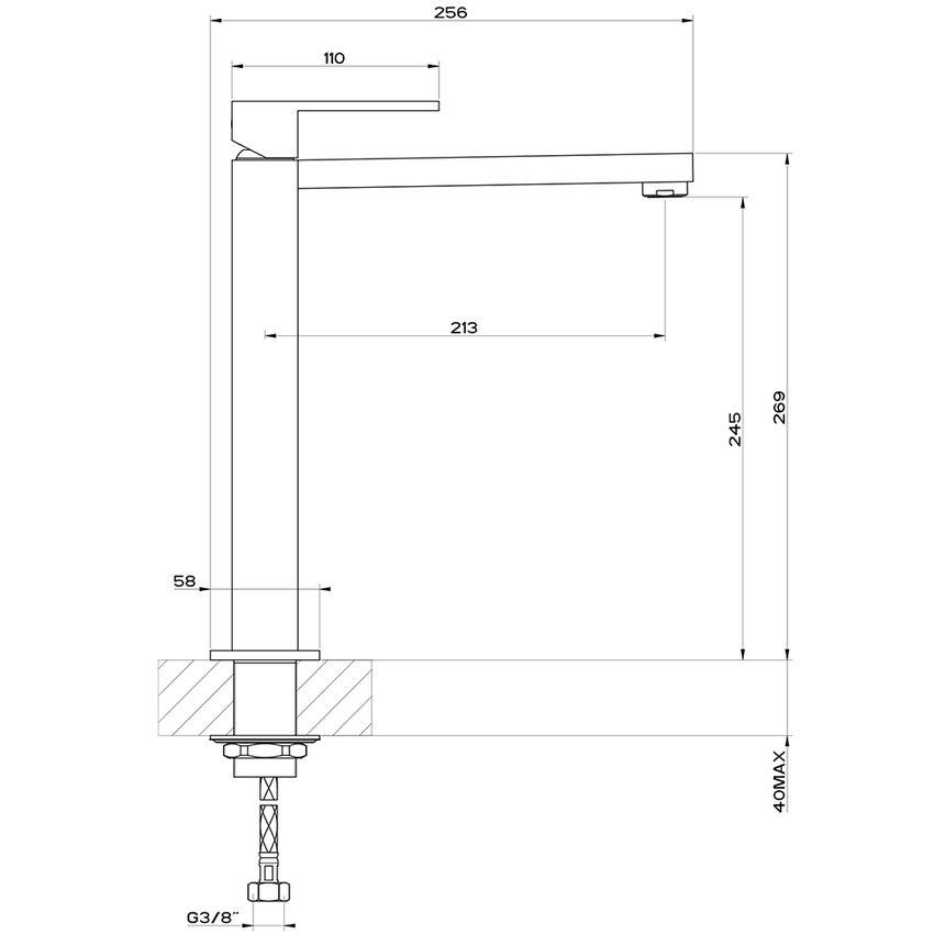 Immagine di Gessi RETTANGOLO miscelatore lavabo H.30 cm, senza scarico, con flessibili di collegamento, colore nero finitura opaco 11924#299