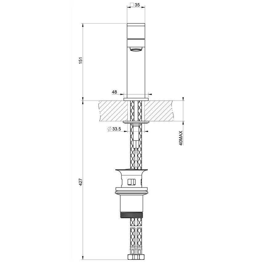Immagine di Gessi RETTANGOLO miscelatore lavabo H.15 cm, con scarico e flessibili di collegamento, finitura black metal brushed PVD 20001#707
