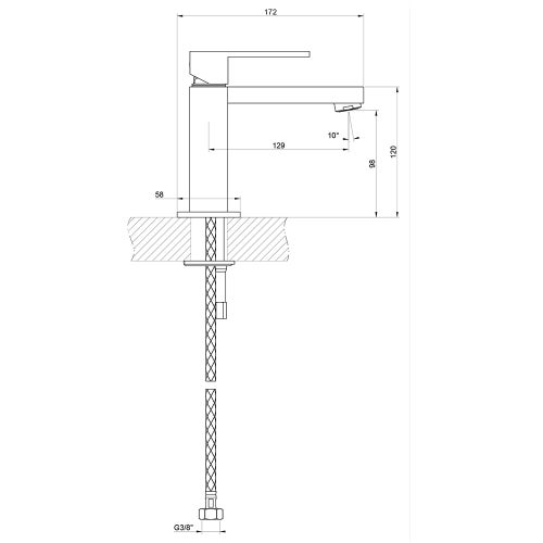 Immagine di Gessi RETTANGOLO miscelatore lavabo H.15 cm, senza scarico, con flessibili di collegamento, finitura finox 20002#149